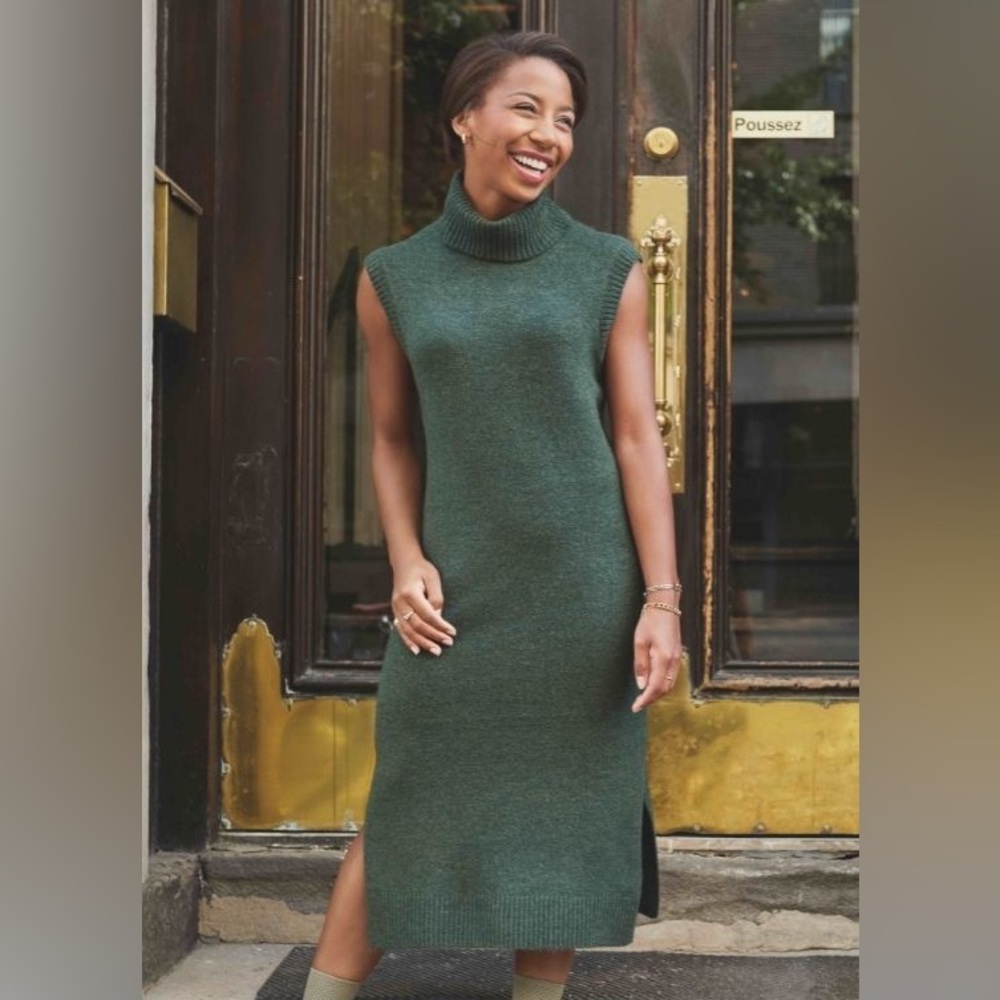 RW&CO. Knit Green Turtleneck Sweater Dress